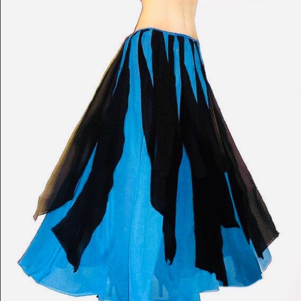 Ameynra Belly Dance Skirt Turquoise Black Chiffon. With petals. New
